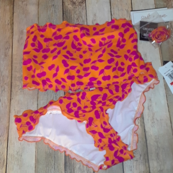 Salt & Cove Cherry on Top Smocked Bandeau Bikini - Picture 10 of 15